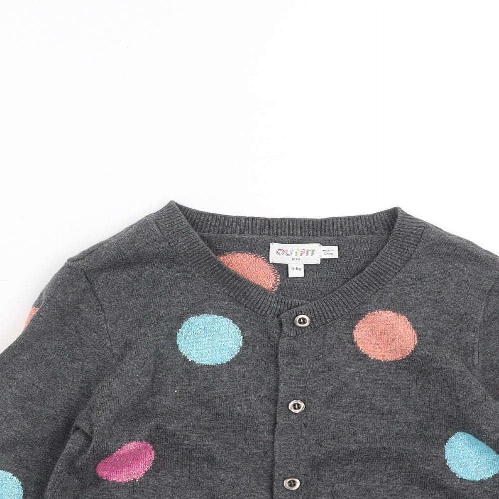 Outfit Kids Girls Grey Polka Dot Knit Cardigan Jumper Size 5-6 Years