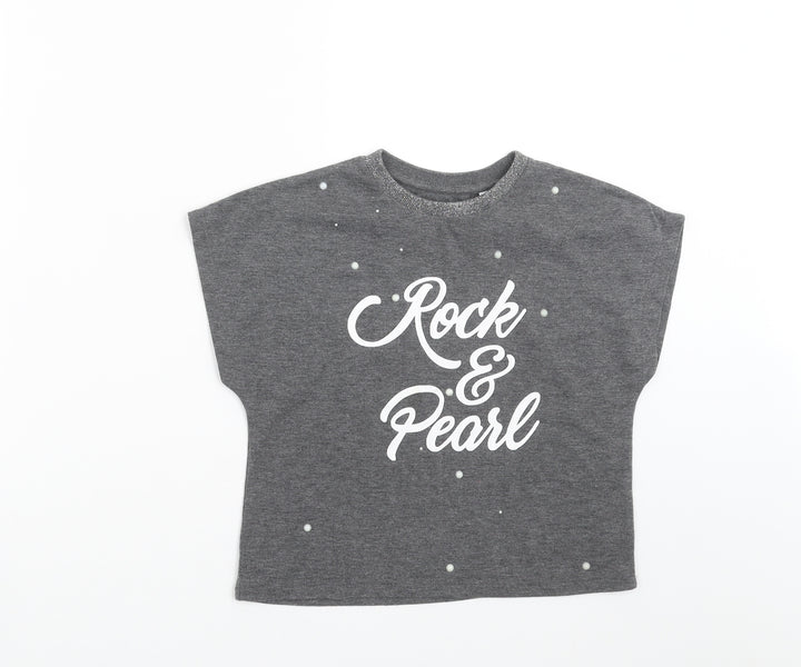 outfit kids Girls Grey   Basic T-Shirt Size 5 Years  - rock & pearl