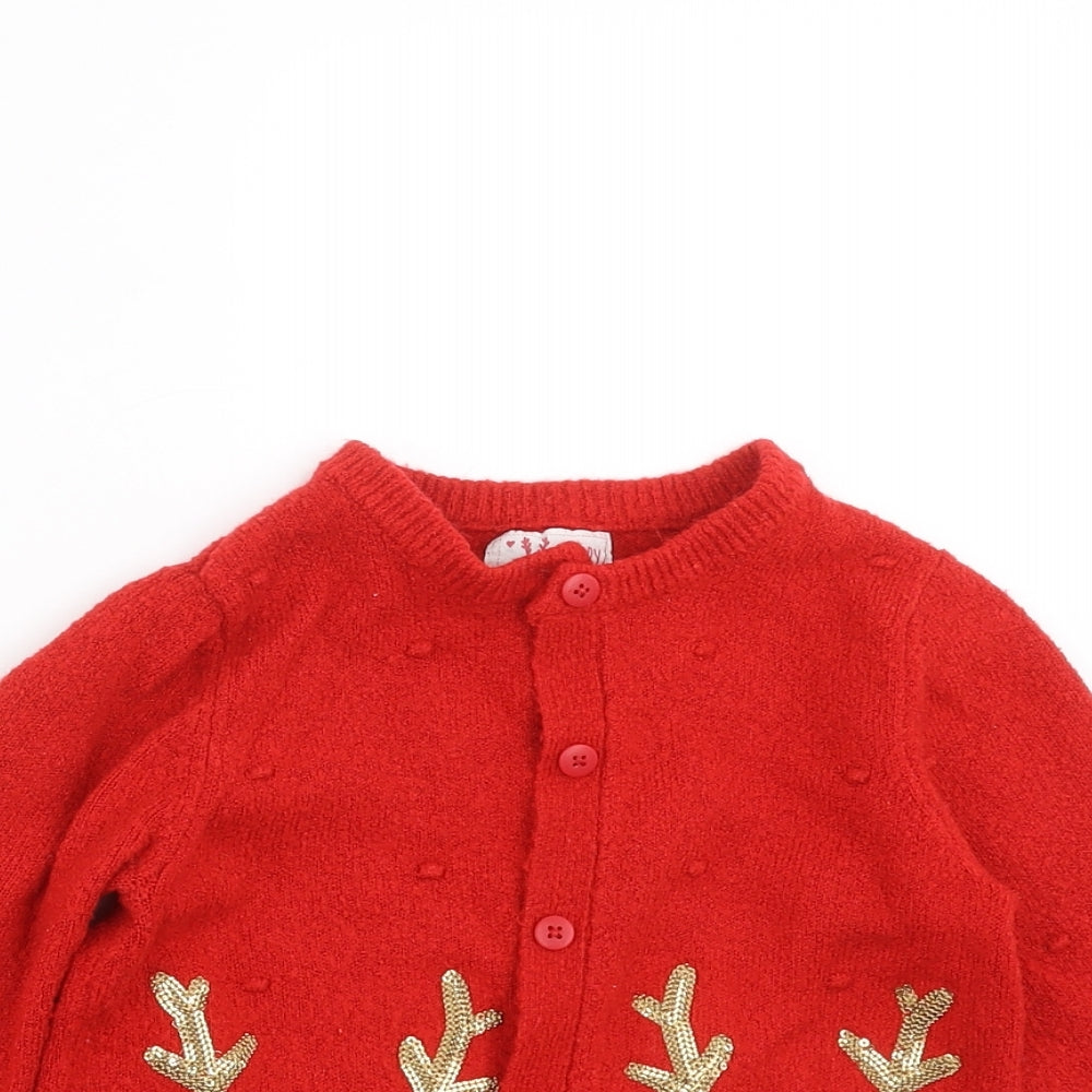 F&F Girls Red   Cardigan Jumper Size 5-6 Years  - Reindeer Christmas