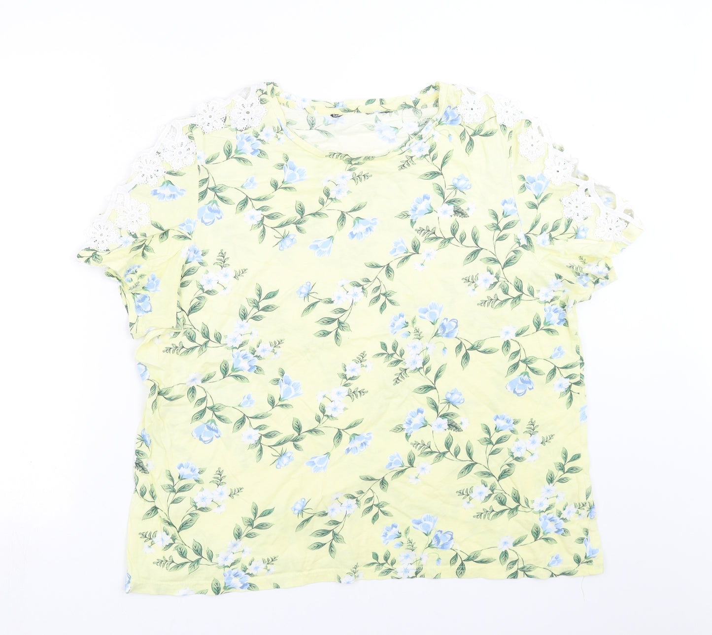 Preworn Womens Yellow Floral  Basic T-Shirt Size 20
