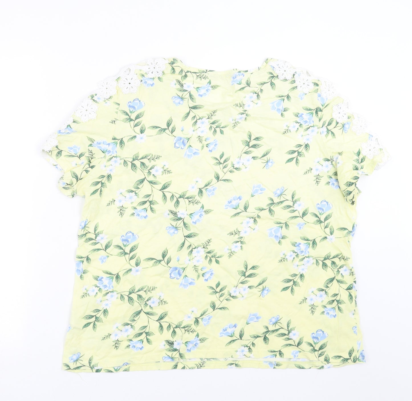 Preworn Womens Yellow Floral  Basic T-Shirt Size 20