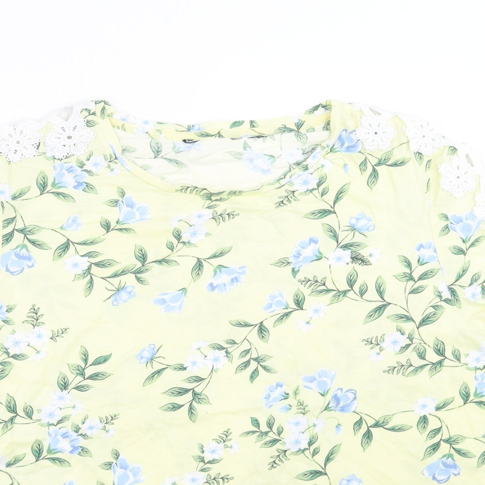 Preworn Womens Yellow Floral  Basic T-Shirt Size 20