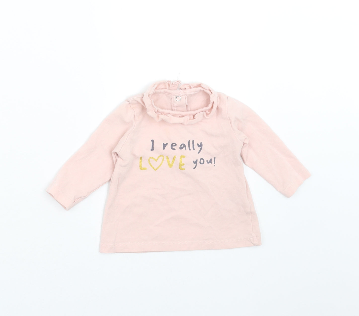 Matalan Girls Pink   Basic T-Shirt Size 0-3 Months  - I really love you