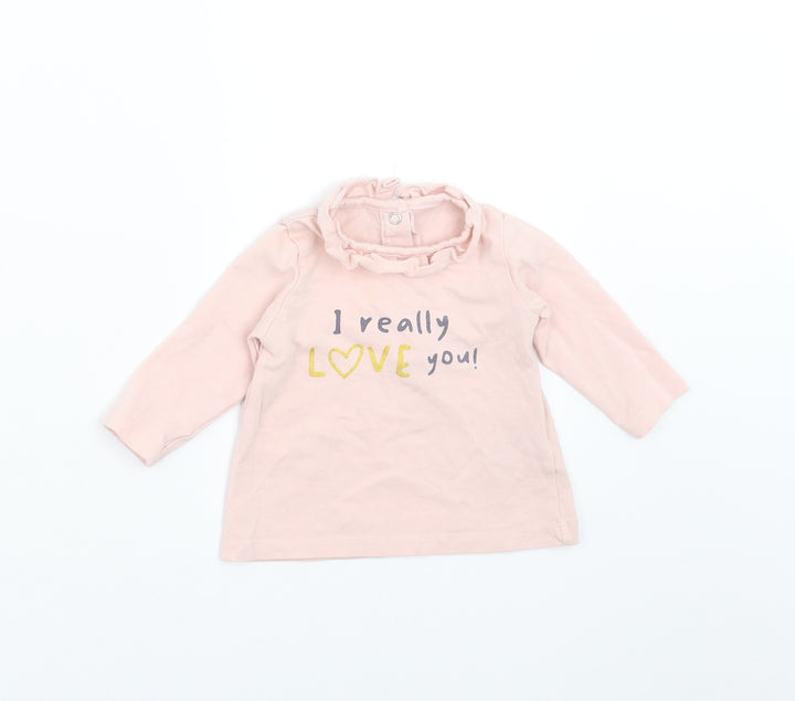 Matalan Girls Pink   Basic T-Shirt Size 0-3 Months  - I really love you