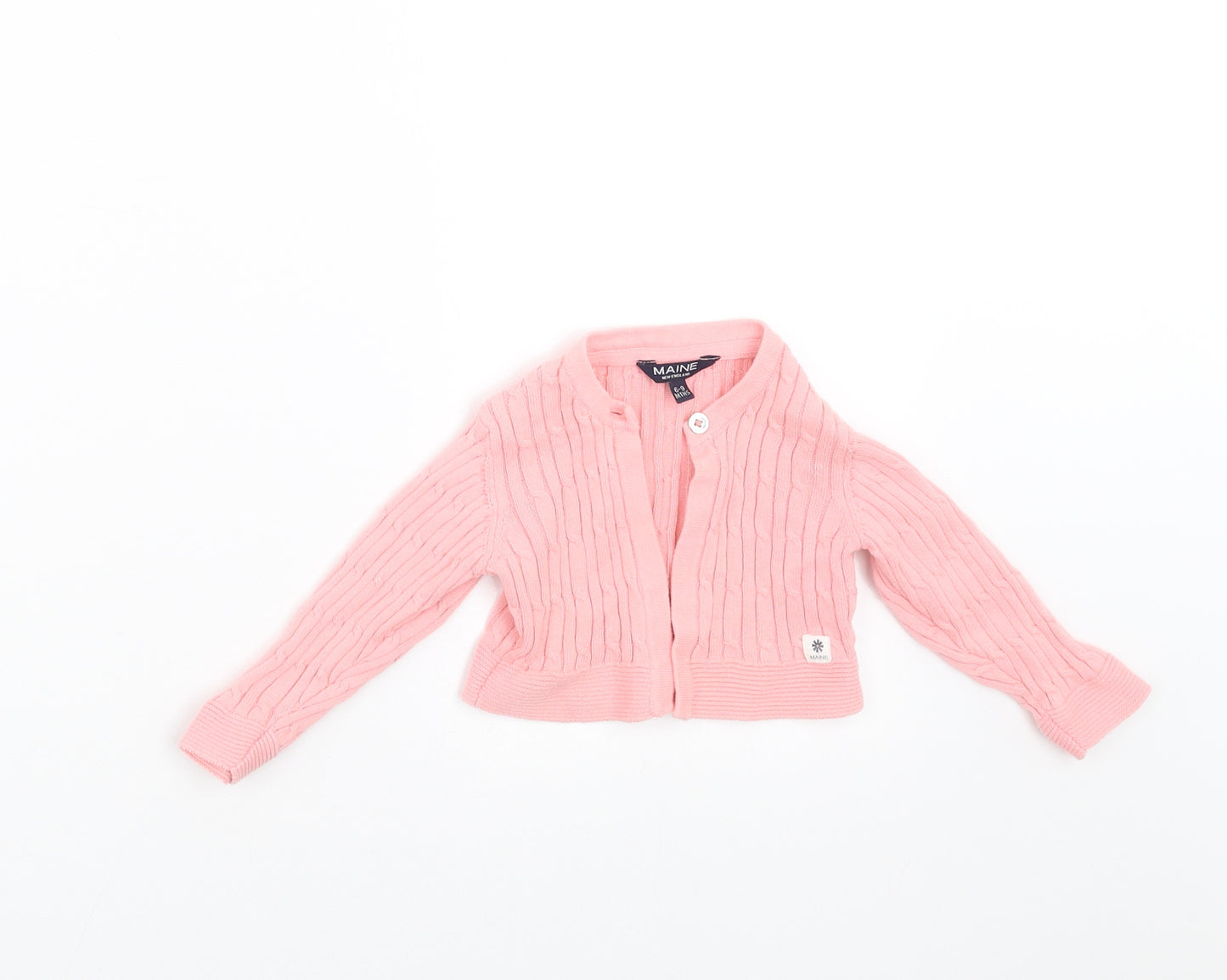 Maine New England Girls Pink Striped  Cardigan Jumper Size 6-9 Months