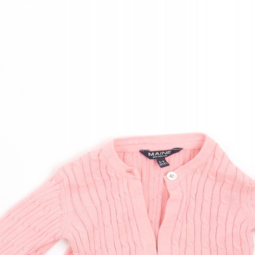 Maine New England Girls Pink Striped  Cardigan Jumper Size 6-9 Months