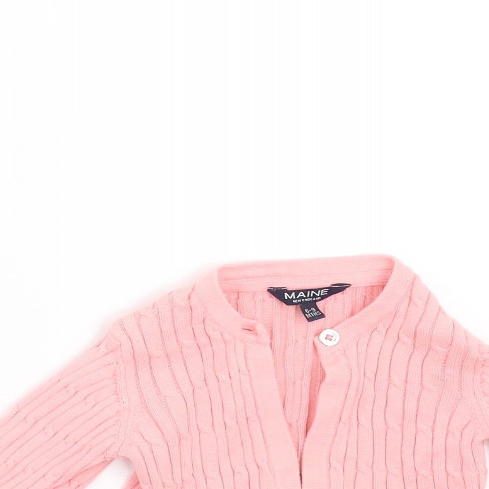 Maine New England Girls Pink Striped  Cardigan Jumper Size 6-9 Months