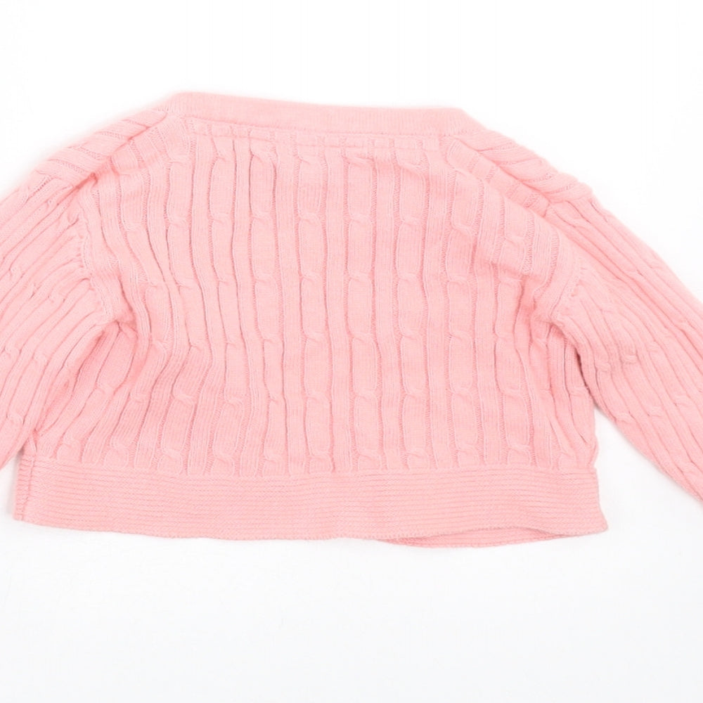 Maine New England Girls Pink Striped  Cardigan Jumper Size 6-9 Months
