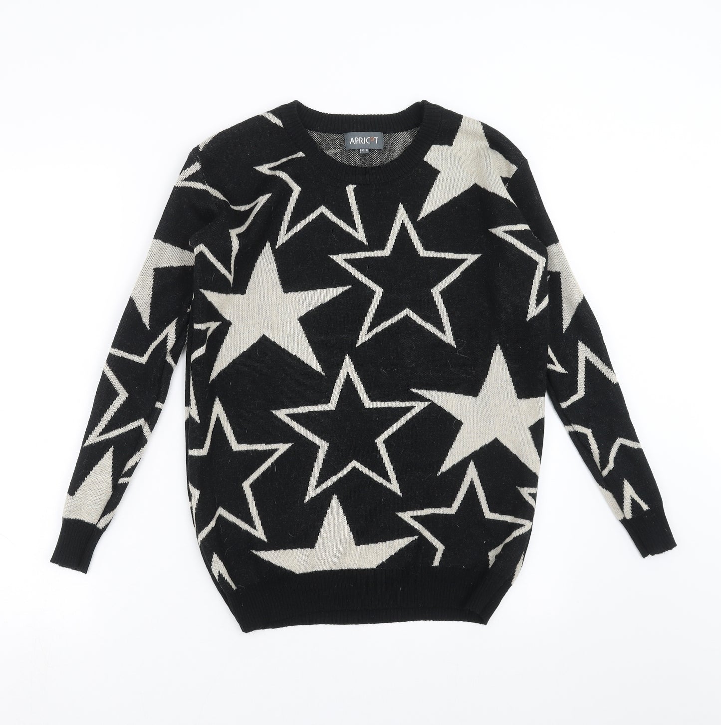Apricot Womens Black Geometric Knit Pullover Jumper Size 10  - Star Pattern