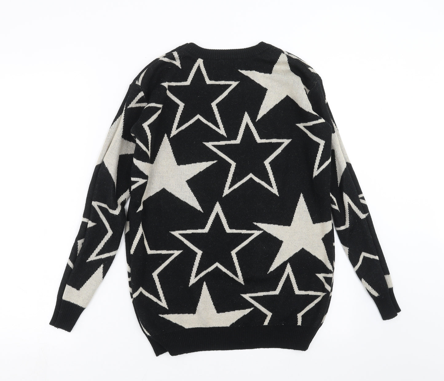 Apricot Womens Black Geometric Knit Pullover Jumper Size 10  - Star Pattern