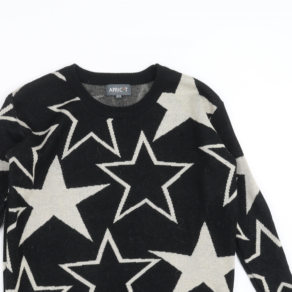Apricot Womens Black Geometric Knit Pullover Jumper Size 10  - Star Pattern