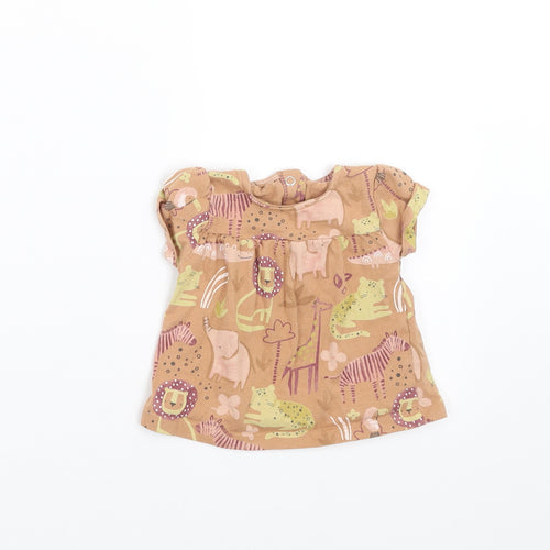 TU Girls Brown   Basic T-Shirt Size 3-6 Months  - animals