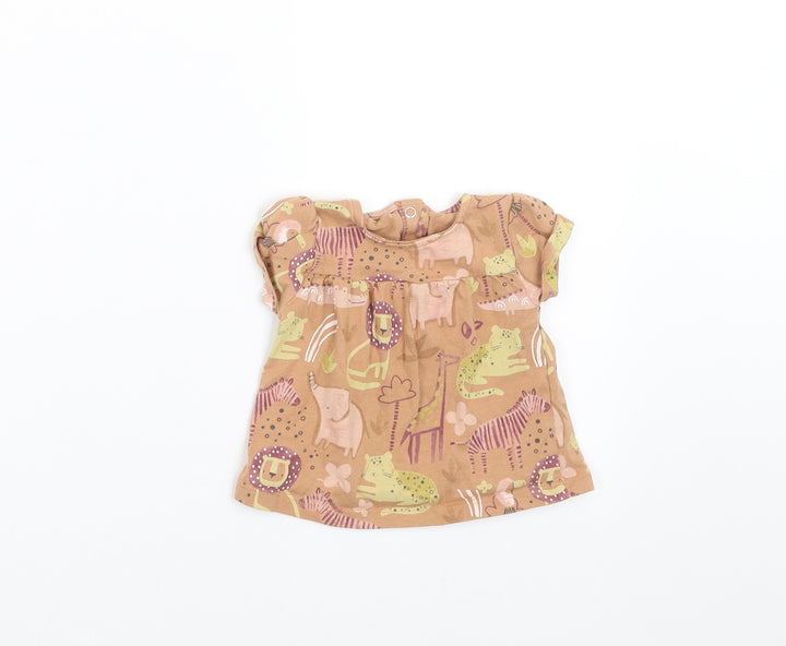 TU Girls Brown Basic T-Shirt Size 3-6 Months - animals