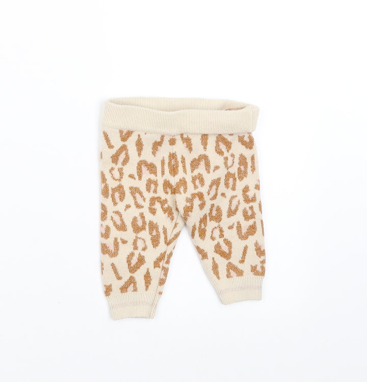 River Island Girls Beige Animal Print Knit  Leggings Size 0-3 Months