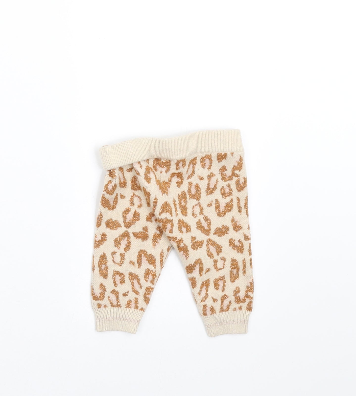 River Island Girls Beige Animal Print Knit  Leggings Size 0-3 Months