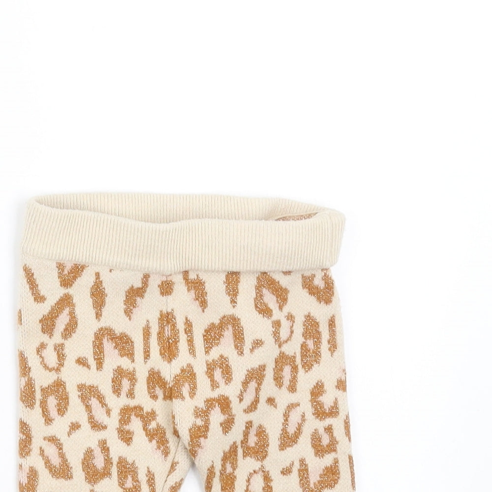 River Island Girls Beige Animal Print Knit  Leggings Size 0-3 Months