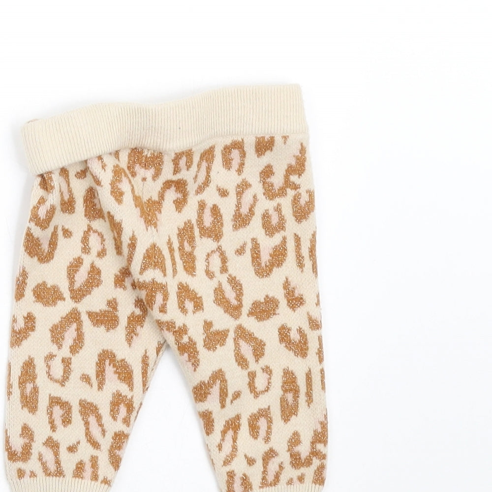 River Island Girls Beige Animal Print Knit  Leggings Size 0-3 Months