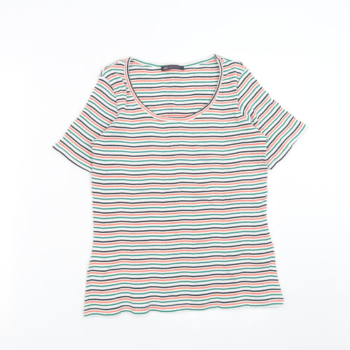 Marks and Spencer Womens White Striped  Basic T-Shirt Size 12