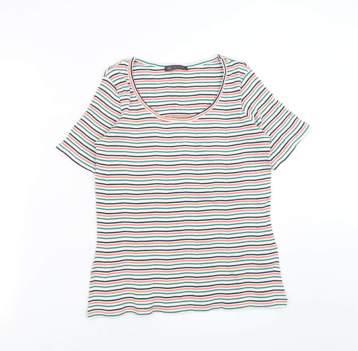 Marks and Spencer Womens White Striped  Basic T-Shirt Size 12