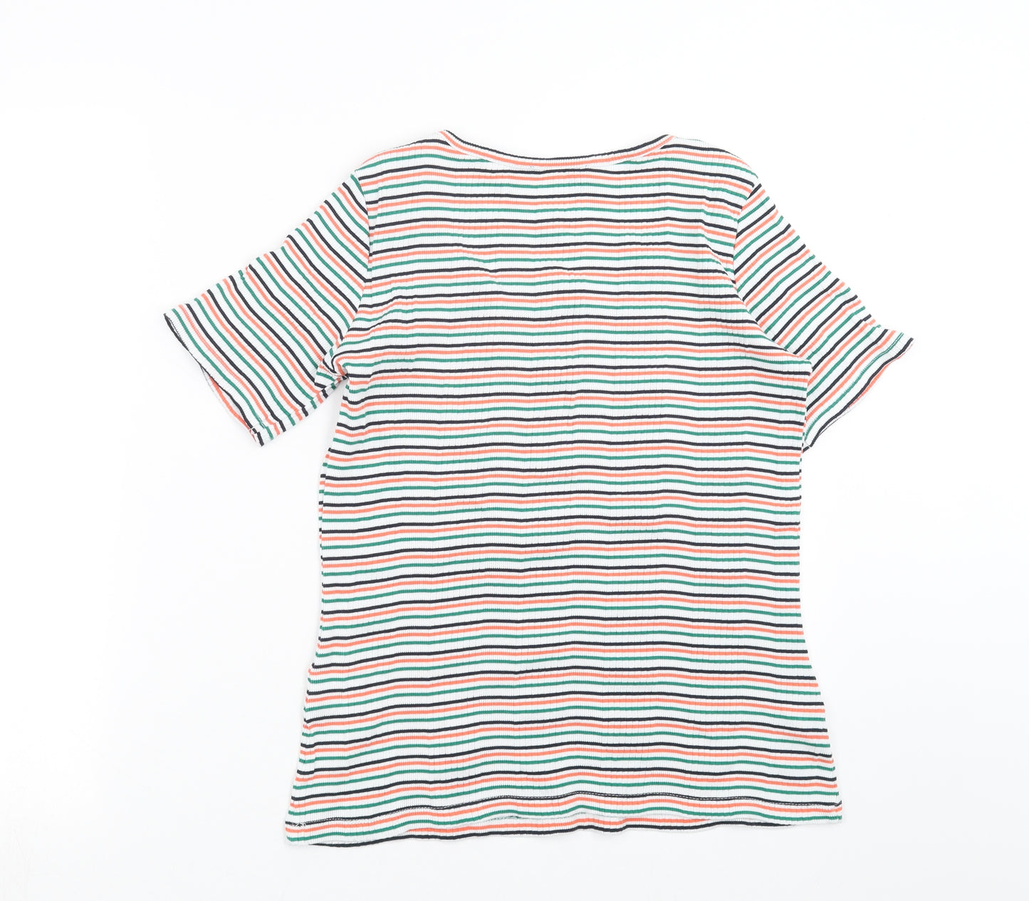 Marks and Spencer Womens White Striped  Basic T-Shirt Size 12