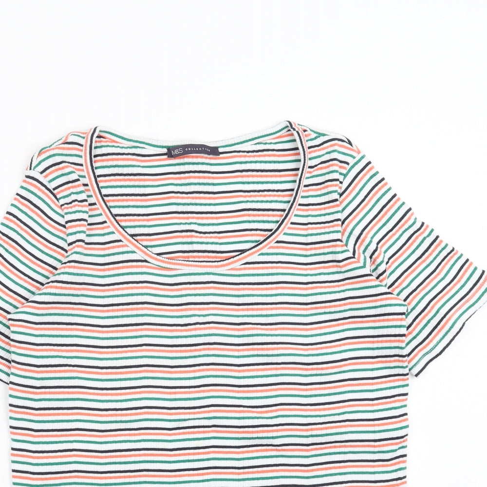 Marks and Spencer Womens White Striped  Basic T-Shirt Size 12