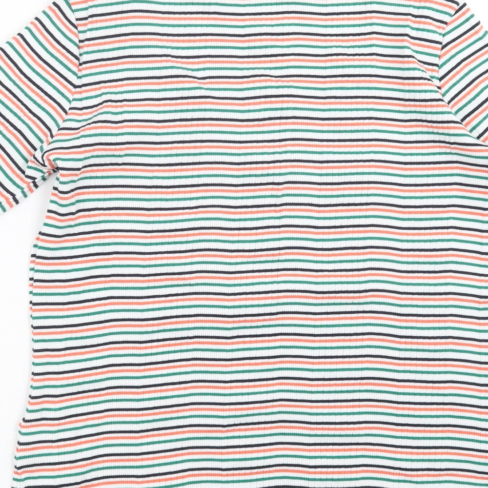 Marks and Spencer Womens White Striped  Basic T-Shirt Size 12