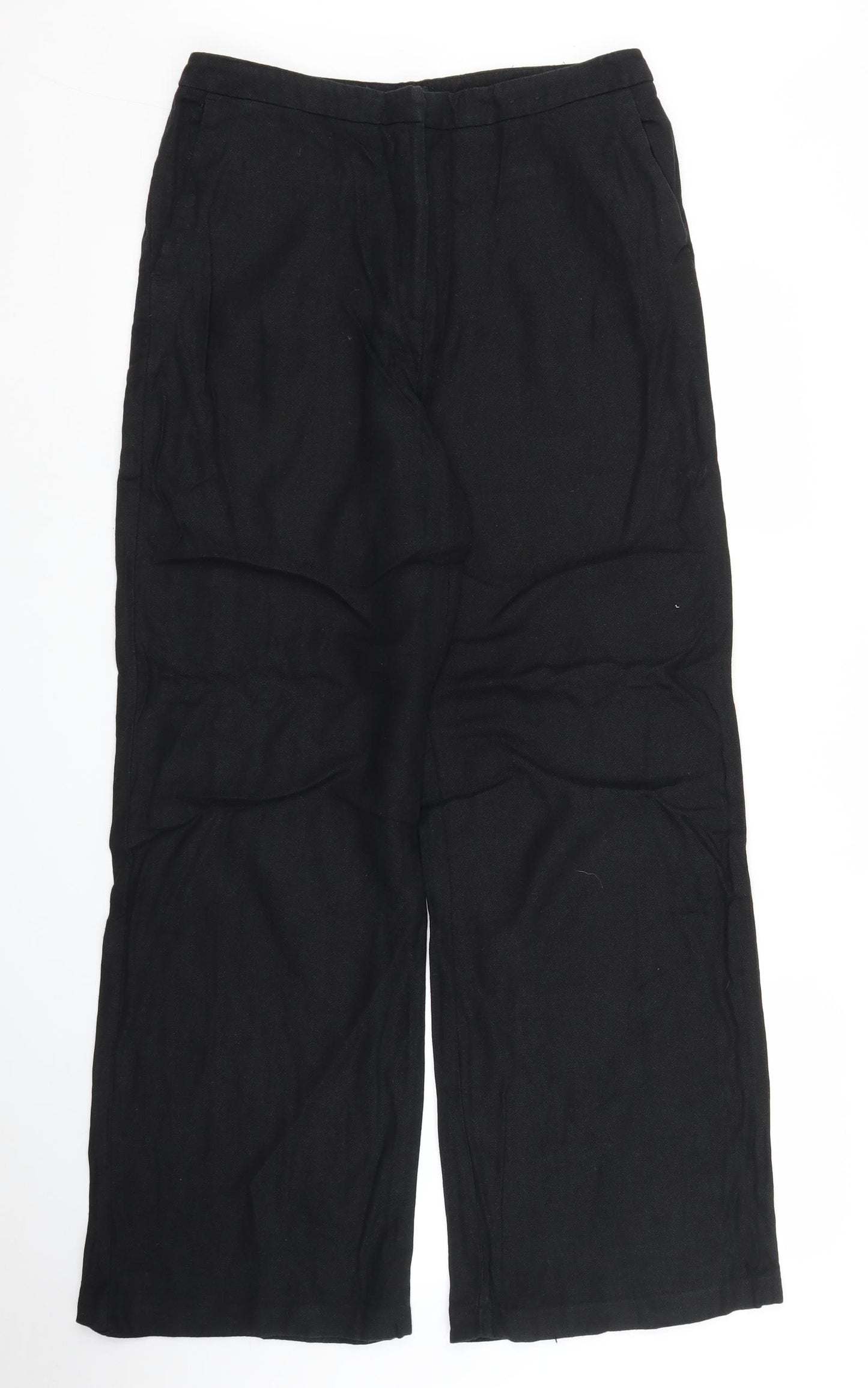 M&S Womens Black Herringbone  Trousers  Size 10 L29 in