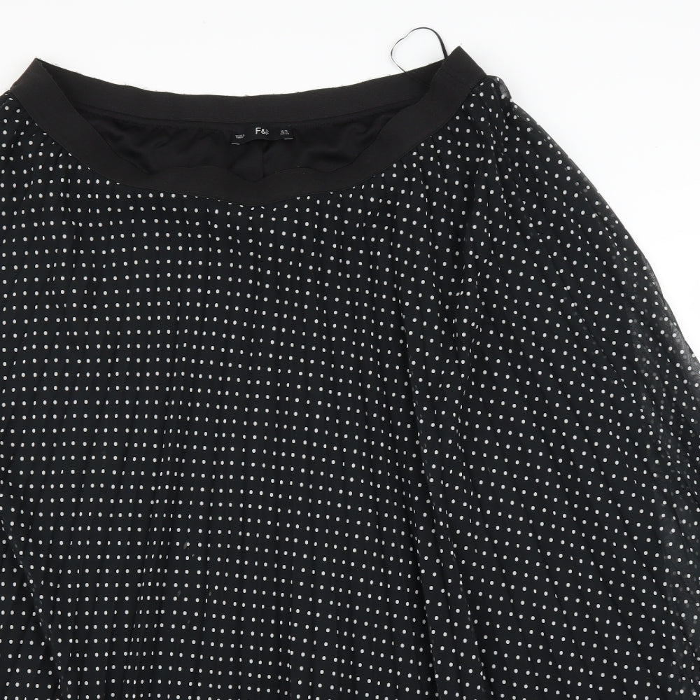 F&F Womens Black Polka Dot  Pleated Skirt Size 18