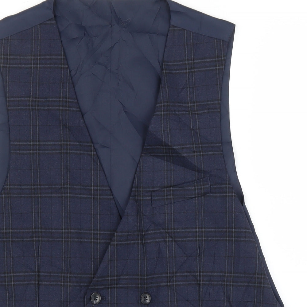 M&S Mens Blue Check  Jacket Suit Waistcoat Size L