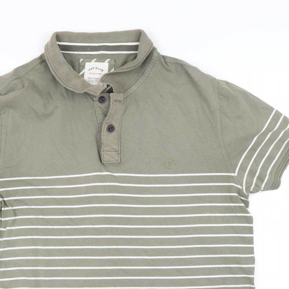 Fat Face Mens Green Striped   Polo Size L