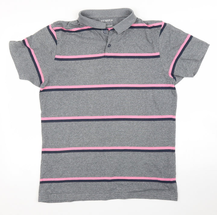 Primark Mens Grey Striped   Button-Up Size L