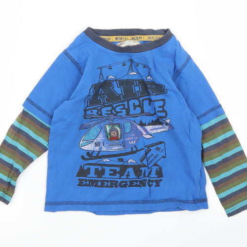 M&S Boys Blue Striped  Basic T-Shirt Size 3 Years