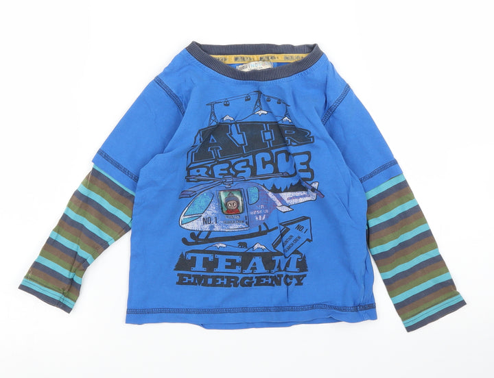 M&S Boys Blue Striped Basic T-Shirt Size 3 Years