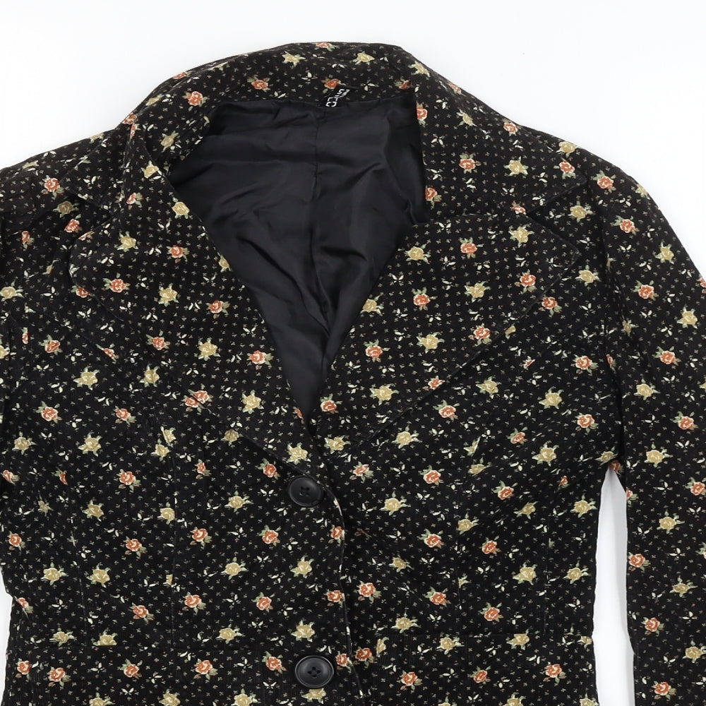 Divided Womens Black Floral  Jacket Blazer Size 10