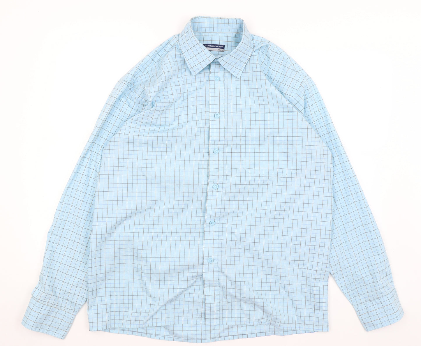 Tom Hagan Mens Blue Check   Dress Shirt Size 16