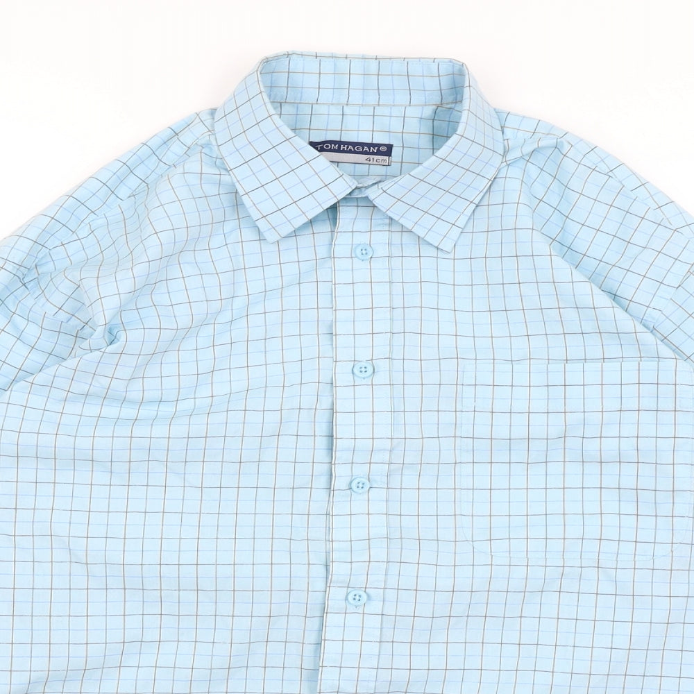 Tom Hagan Mens Blue Check   Dress Shirt Size 16