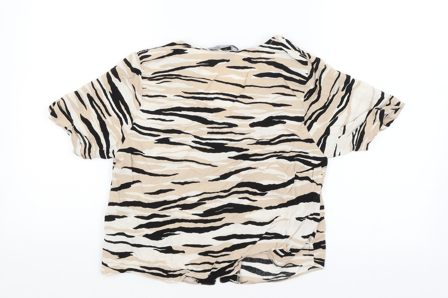 New Look Womens Beige Animal Print  Cropped Button-Up Size 12