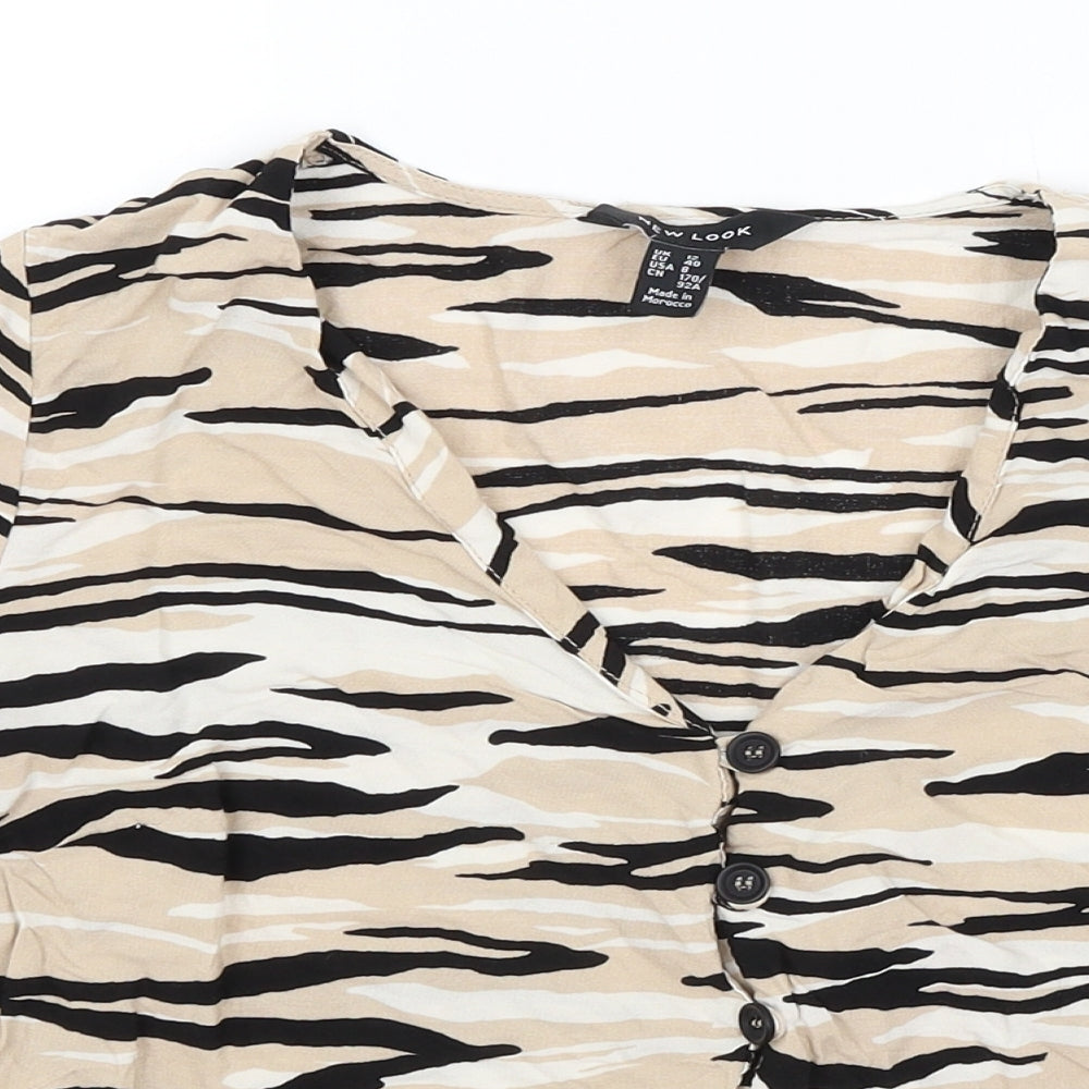 New Look Womens Beige Animal Print  Cropped Button-Up Size 12