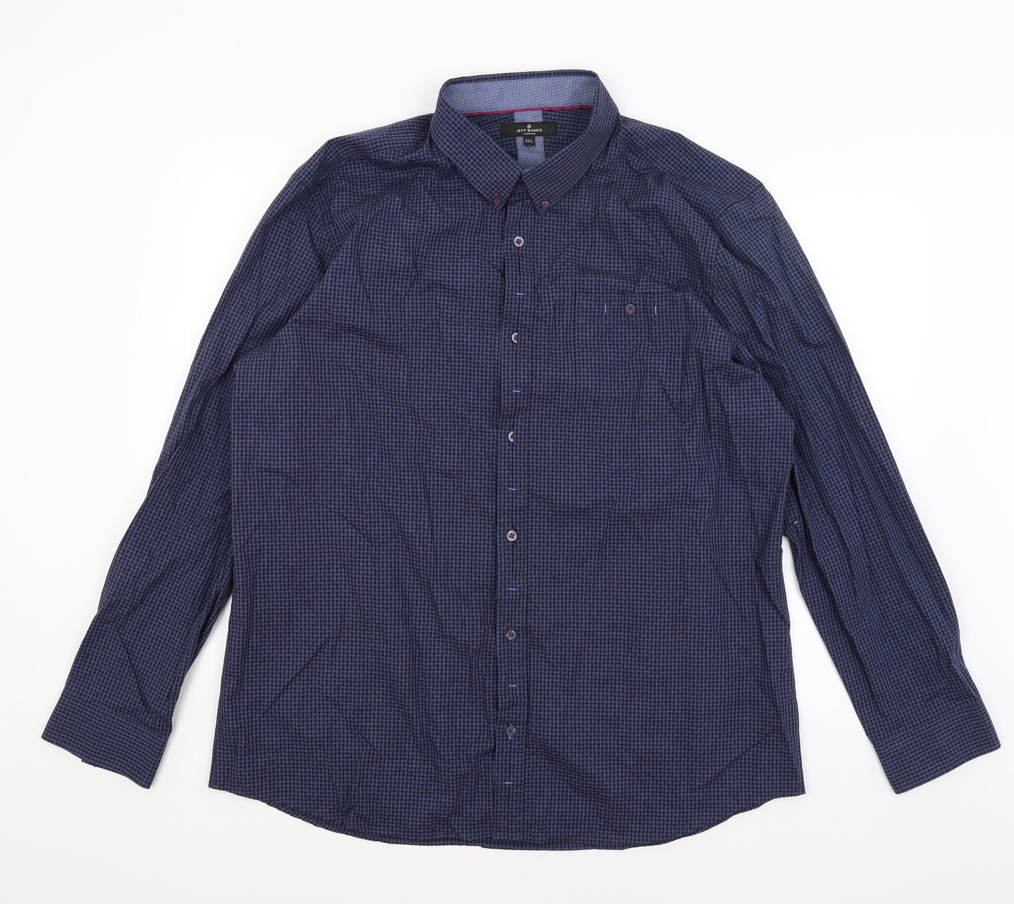 Jeff Banks Mens Blue Check   Button-Up Size 2XL