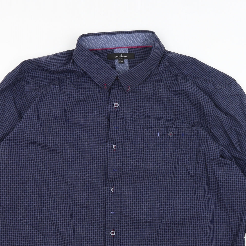 Jeff Banks Mens Blue Check   Button-Up Size 2XL