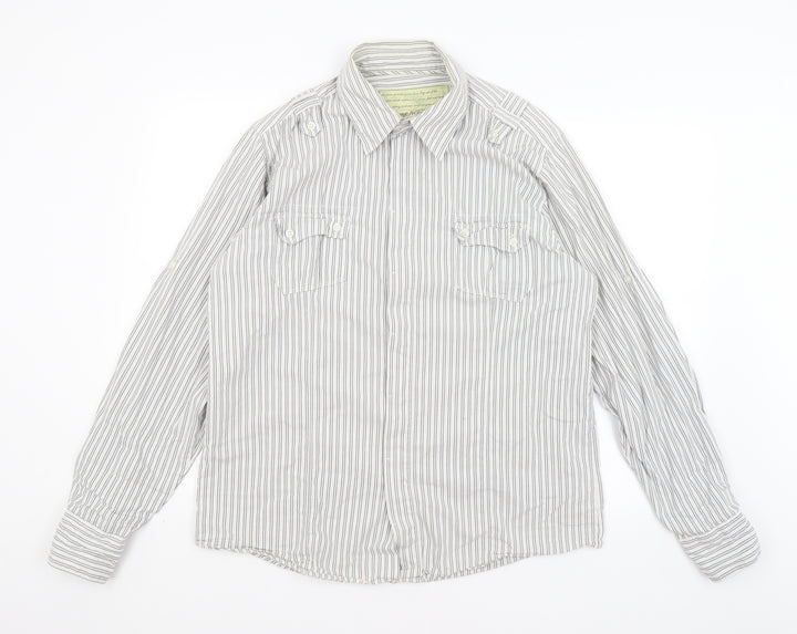 Preworn Mens Grey Striped Button-Up Size XL
