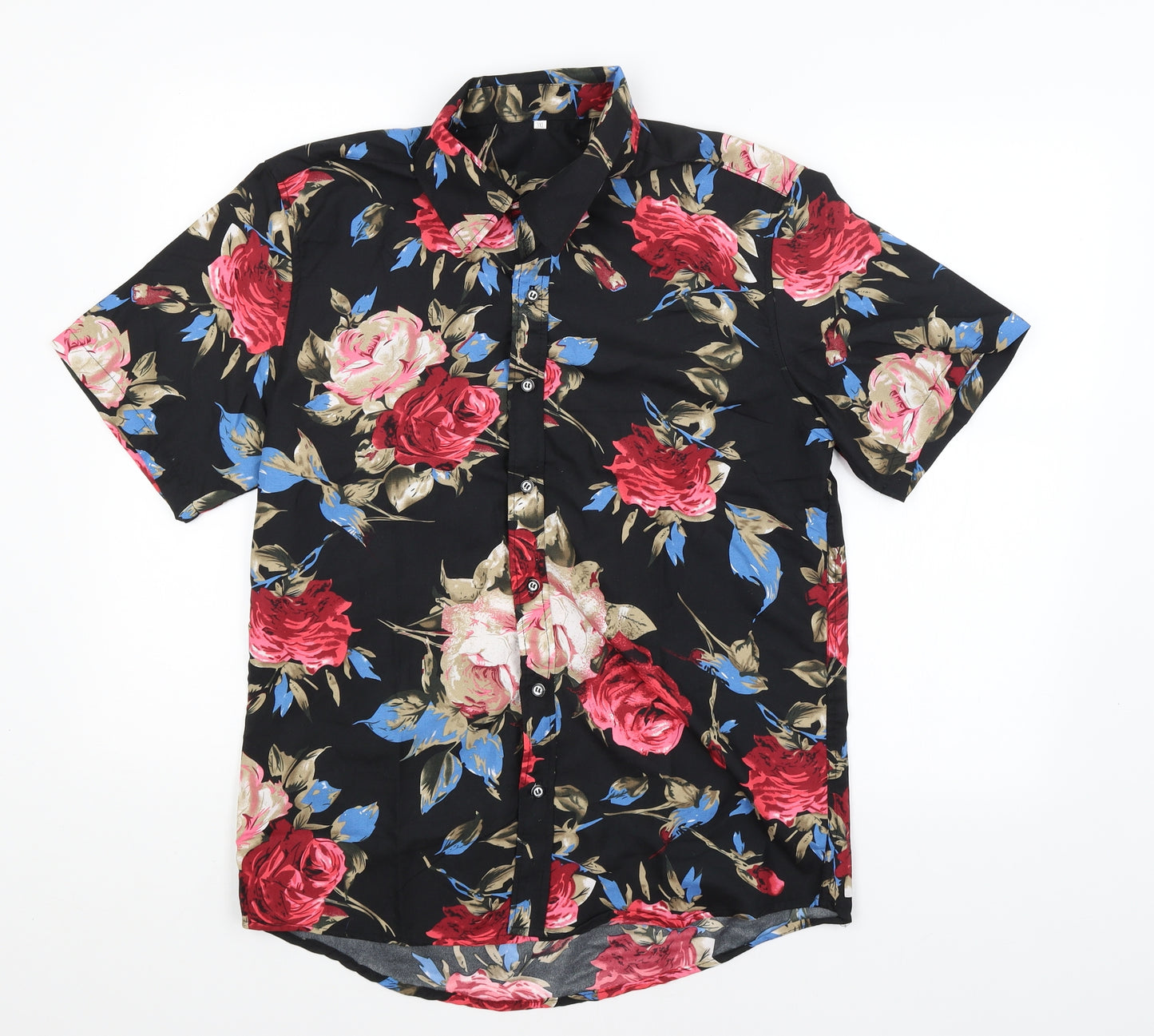 Ling Deng Mens Black Floral   Button-Up Size 3XL