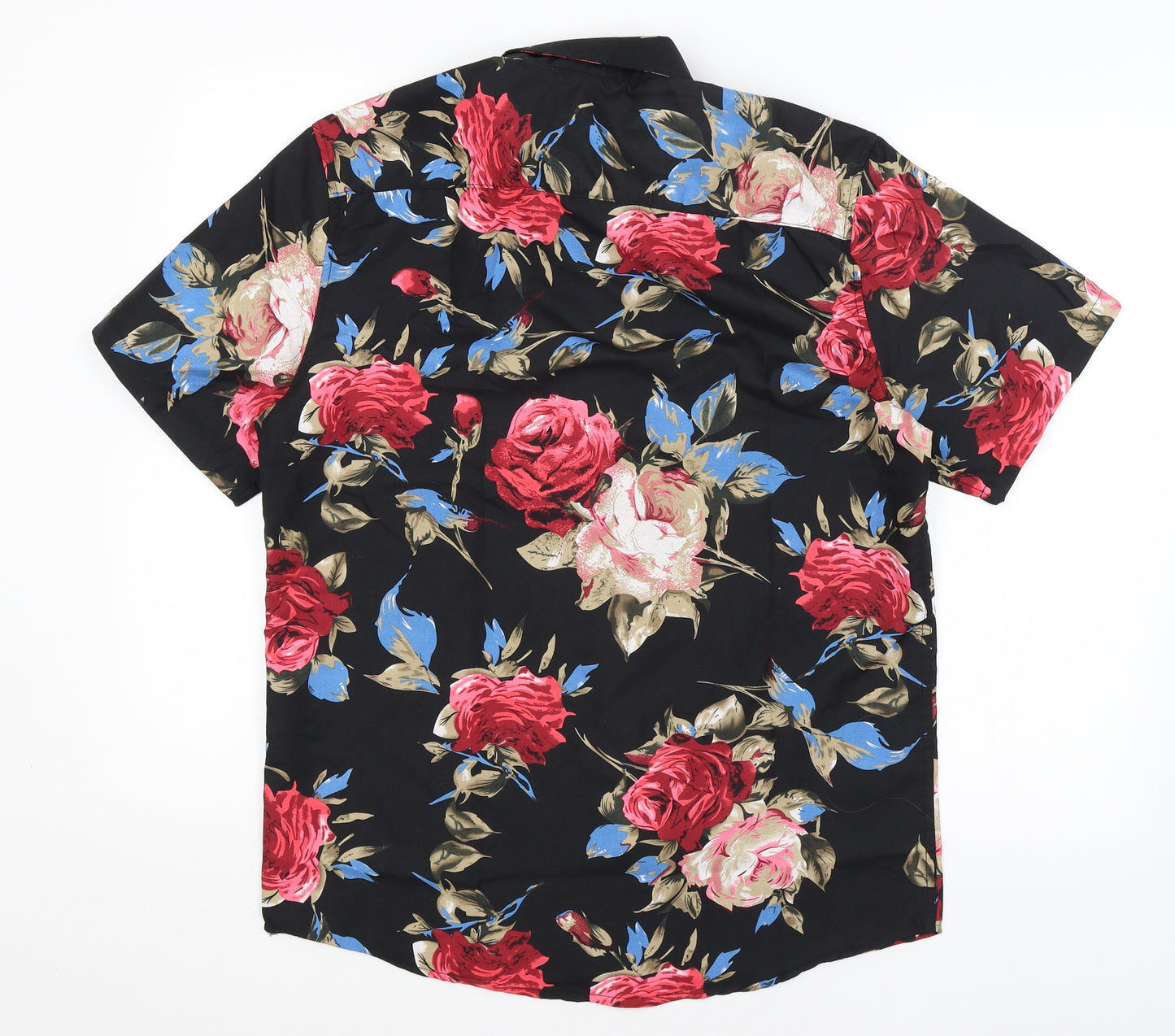 Ling Deng Mens Black Floral   Button-Up Size 3XL