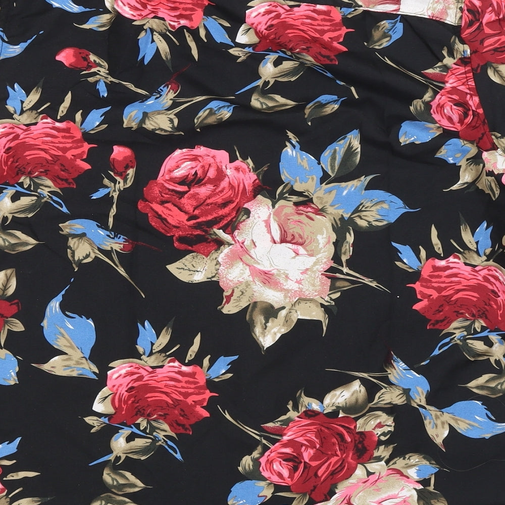 Ling Deng Mens Black Floral   Button-Up Size 3XL