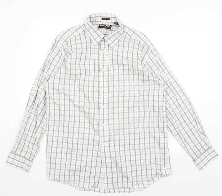 Kirkland Mens White Check   Button-Up Size L