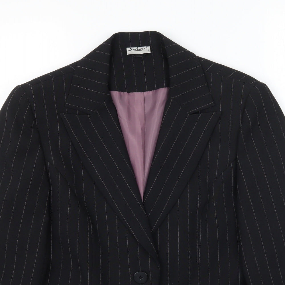 Select Womens Black Striped  Jacket Blazer Size 12