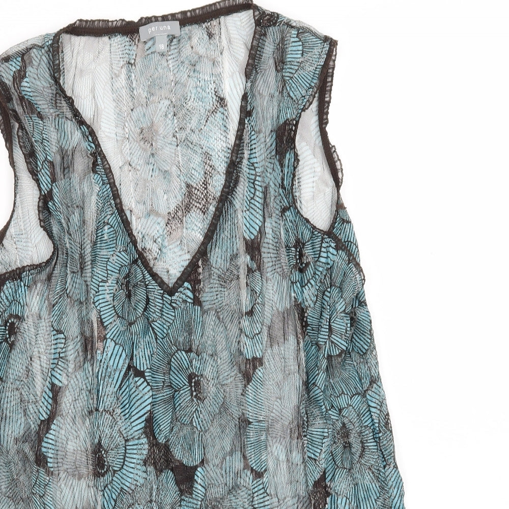Per Una Womens Blue Floral  Basic Tank Size 18