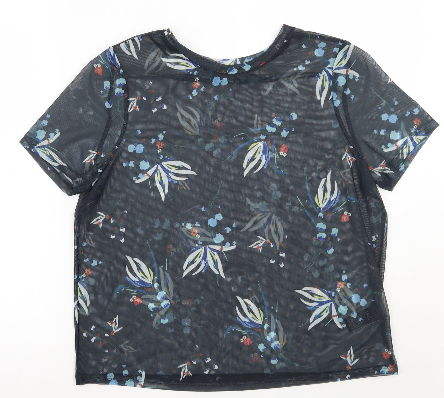 Marks and Spencer Womens Black Floral  Basic T-Shirt Size 12