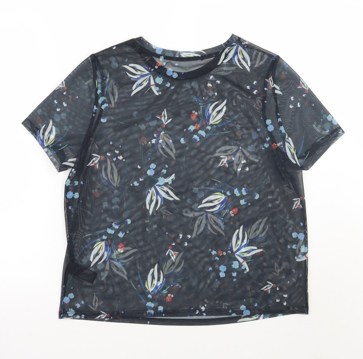 Marks and Spencer Womens Black Floral  Basic T-Shirt Size 12