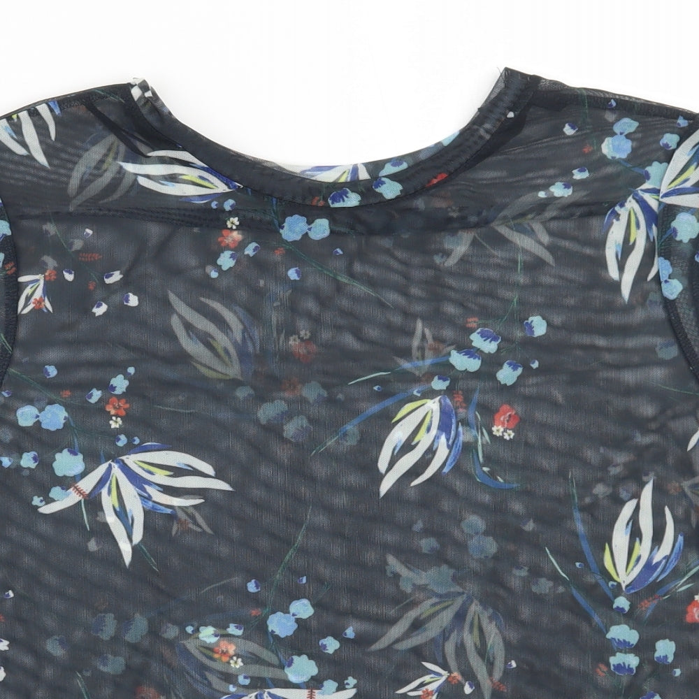 Marks and Spencer Womens Black Floral  Basic T-Shirt Size 12